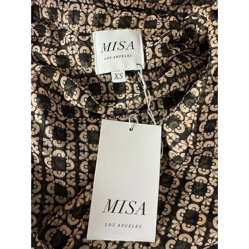 MISA Los Angeles Geometric Print Tiered Maxi Dress Flutter‎ Sleeve Collared XS/S - Picture 8 of 8